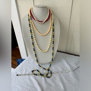 Five multi colored old lady style vintage necklaces